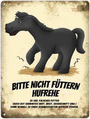 Produktbild von Bitte nicht füttern - Hufrehe Metallschild XXL mit schwarzem Pferd Motiv Schild