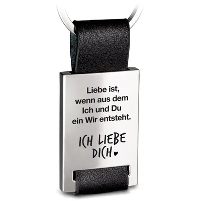 Produktbild von "Liebe ist..." Rectangle-Schlüsselanhänger mit Gravur aus Leder - Liebevolles Geschenk für Ehemann Ehefrau Partner Partnerin