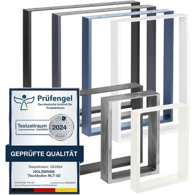 Produktbild von Holzbrink Tischbeine Metall Rohstahl mit Klarlack | Tischkufen / Tischgestell für Couchtisch, Esstisch, Schreibtisch, Sitzbank | 2 Stück Möbelfüße 40 x 43 cm
