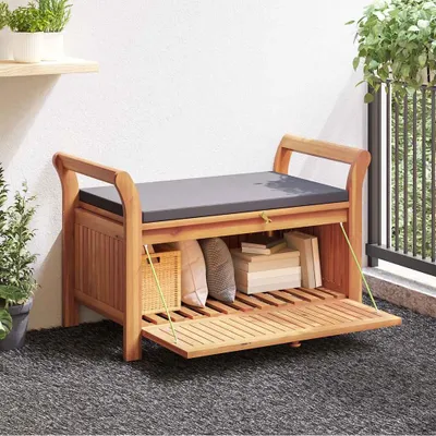 Produktbild von vidaXL Garten-Truhenbank mit Kissen 91 cm Massivholz Akazie