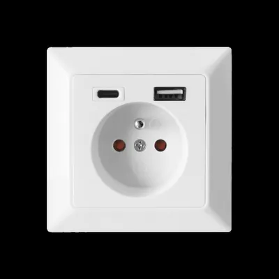Obrázok produktu pre Jedna zásuvka 2P+Z, USB-A + USB-C, výstup 5 VDC, max. 2,8 A