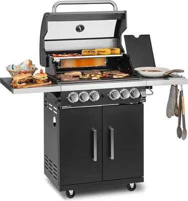 Produktbild von Klarstein Gasgrill mit Großer Grillfläche, 20,7 kW Gasgrill mit 6 Brenner, Edelstahl-Gasgrill mit Seitentischen, BBQ Gasgrill für Balkon und Garten, Grill für Propangas, Gasgrills mit Thermometer