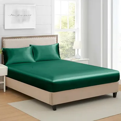 Obrázek produktu pro Saténové prostěradlo s gumou na matrace 25–30 cm Zelené 180 x 200 cm