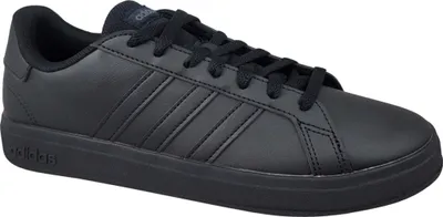 A single black Adidas sneaker shown from a side-diagonal angle against a white background.