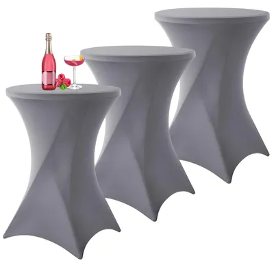 Zdjęcie produktu dla Solidchoice - Zestaw 3 szarych, elastycznych obrusów do stołów bistro, o wymiarach 80-85 cm