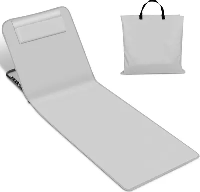 Produktbild von TolleTour Strandmatte mit Tragegurt mit Kopflehne Kopstütze Verstellbarer Rückenlehne 600D Polyester Hellgrau 1 Stucke 145cm x 47cm