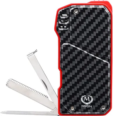 Produktbild von Myon Feuerzeug mit Softlamme und Pfeifenbesteck, Carbon Design rot