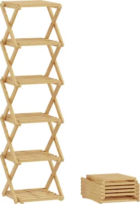 Obrázek produktu pro Skládací bambusový botník, 6patrový, pro 9 párů, 30x29x108 cm