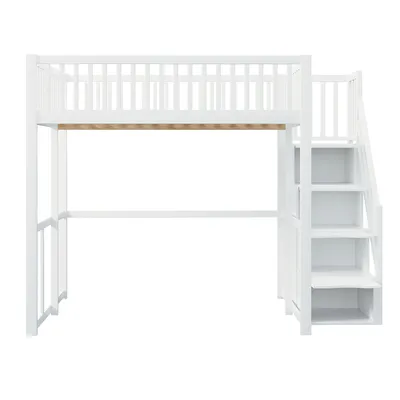 Produktbild von Kinderbett mit Sicherheitsaufbewahrungsleiter und Sicherheitsumrandung Hochbett Einzelbett für Kinder Jugen 140x200cm Weiß
