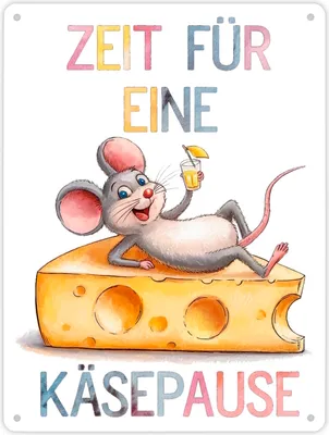 Produktbild von Zeit für eine Käsepause Metallschild XL in 21x28 cm mit lustiger Maus