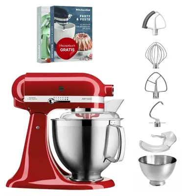 Produktbild von KitchenAid 4,8 L 5KSM185 Artisan Küchenmaschine Set 1 Artisan + Flexirührer Empire Rot
