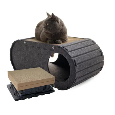 Produktbild von Katzenhaus Katzenhöhle Kratzbrett mit Kratzpappe für Katzen 60×31×27 cm – Katzenbett, Kratzfläche, Katzenversteck, Katzenzelt, Katzentunnel - Grau