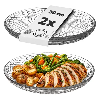 Produktbild von KADAX Glasteller 30 cm, 2 Stück, Runder Teller aus Klarglas, Servierteller aus Glas, ideal als Kuchenteller, Dessertteller, Speiseteller