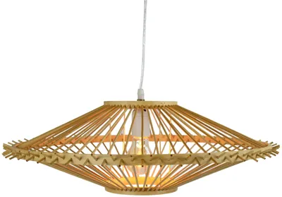 Image de Fine Asianliving Lampe à suspendre en bambou Lampe à suspendre faite à la main - Zoe D55xH18cm Lampe à suspendre Eclairage Bambou Abat-jour Lampe tressée Animation Rotan