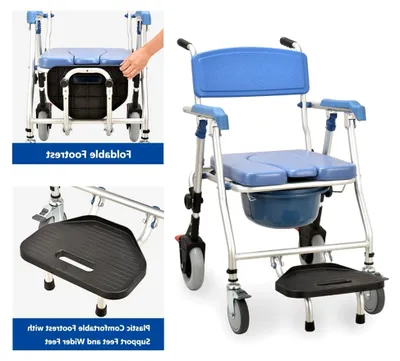 Produktbild von Toilettenstuhl mit Rollen bis 150 kg, klappbar, Duschstuhl für Senioren, fahrbar mit Urineimer und 4 Rädern