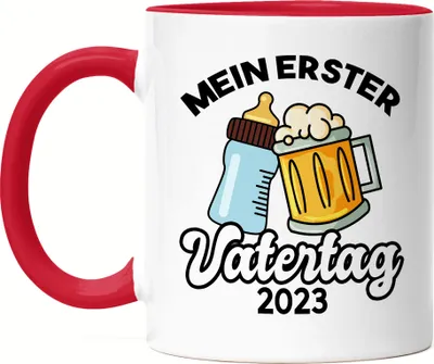 Produktbild von Mein erster Vatertag 2023 Tasse 1. Vatertag Herrentag Lustig Spruch Geschenk Papa Tasse Rot
