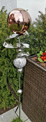 Produktbild von Skulptur Saturn Edelstahl golden rose poliert 160 cm Gartenstecker Beetstecker Rosenkugel