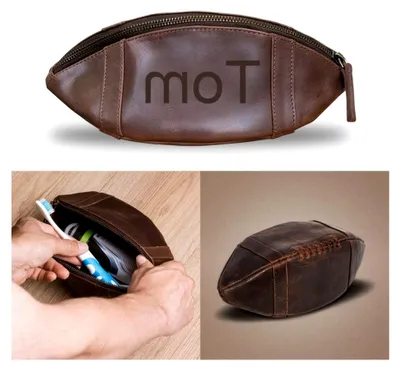 Produktbild von Kulturtasche mit individueller Gravur aus Leder im Football-Design