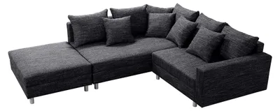 Produktbild von Wohnlandschaft Sofa Couch Ecksofa Eckcouch Gewebestoff schwarz + Hocker Minsk L
