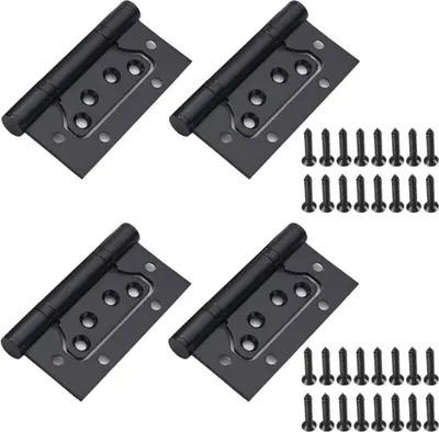 Produktbild von 4 Stück schwarze Edelstahlscharniere mit Schrauben, Falttürscharnier für Holztüren, Holzschränke, Kleiderschränke, 100 mm x 50 mm