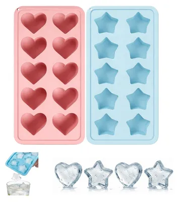 Eiswürfelform aus Silikon, 2 Stück, Herz & Stern, 21,7×10,5×3,5 cm
