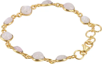 Produktbild von Indisches Boho Armband, Vergoldetes Armband aus Sterling Silber mit Halbedelsteinen - Mondstein, Weiß, SterlingSilber, 20*1 cm, Armreifen & Armbänder aus Silber