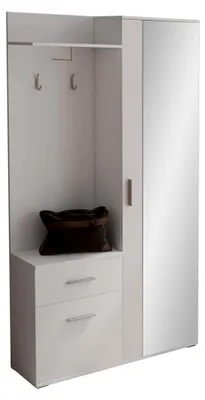 Produktbild von Garderoben-Set Epic, praktische Wandgarderobe mit 2 Kleiderhaken, Schrank und Schuhschrank für den Flur (Alpenweiss)