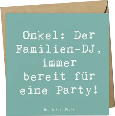 Produktbild von Mr. & Mrs. Panda Glückwunschkarte Spruch Onkel Familien-DJ - Meeresbrise - Geschenk, faltkarte, Tanz, Unterhaltung, Familienfeier, DJ, doppelkarte, Familie, Liebe