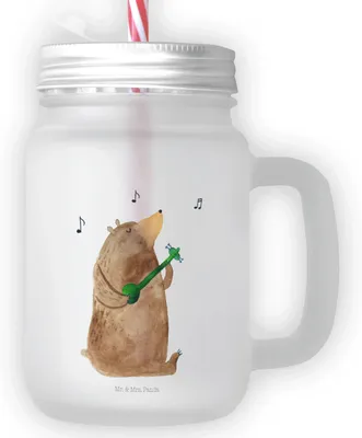 Produktbild von Mr. & Mrs. Panda Cocktailglas Bär Gitarre - Transparent - Geschenk, Teddy, Mason Jar Glas, Trinkglas, mit deckel