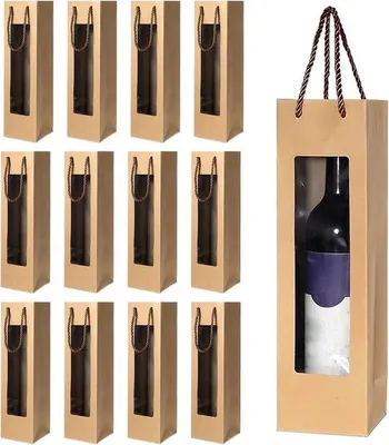 Productafbeelding van Sterke wijnverpakkingen/cadeautasjes - 12 stuks met handgreep en venster