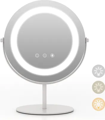 Obrázok produktu pre Kozmetické zrkadlo s LED osvetlením, 3 stmievateľné úrovne jasu, Smart-Touch, zrkadlo na líčenie φ25 cm, stojace stolové zrkadlo otočné o 360°