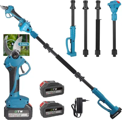 Image de Elagueurs télescopiques sans fil - Puissance élevée 600 W, Max. Diamètre de coupe 3,2 cm, 2 × batteries 3000 mAh, tige de rallonge de 2 m, affichage numérique, pour la coupe de branches