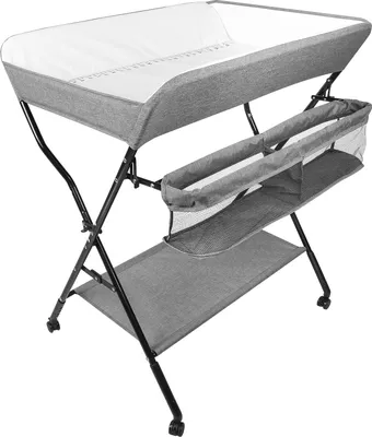Image de Table à langer pour bébé Pliable étanche Cadre à langer Réglable en hauteur avec panier de rangement PVC Gris