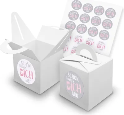 Produktbild von itenga SET 24x Würfelboxen mit Griff Weiß (V42) + Motivsticker (M109)