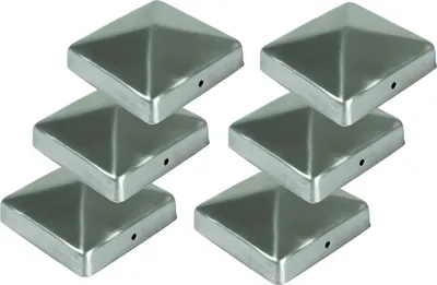 Image de BURI 6x Acier inoxydable Chapeau de poteau Pyramide 91x91mm Chapeau de clôture Chapeau décoratif Poteau Clôture en bois