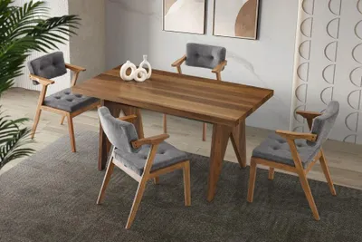 Obrázok produktu pre Jedálenský jedálenský set jedálenský kút drevený stôl jedálenský stôl stoličky set 7 ks hnedý