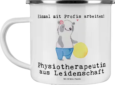 Produktbild von Mr. & Mrs. Panda Teetasse Physiotherapeutin Leidenschaft - Weiß - Geschenk, Pott, Blechtasse, Emaille Tasse, Teebecher, Kaffeepott