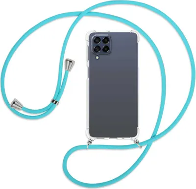 Produktbild von Handykette Backcover-Schutzhülle mit Band (Metall silberfarben) für Samsung Galaxy M53 5G - türkis