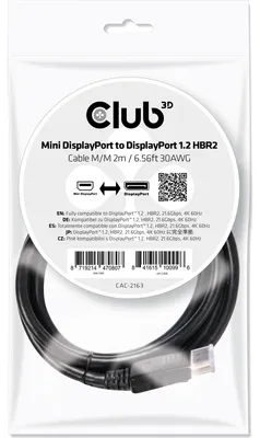 Produktbild von CLUB3D MiniDisplayPort auf DisplayPort 1.2 Kabel Stecker/Stecker 2 Meter 4K60Hz, 2 m, Mini DisplayPort, DisplayPort, Stecker, Stecker, 4096 x 2160 Pixel