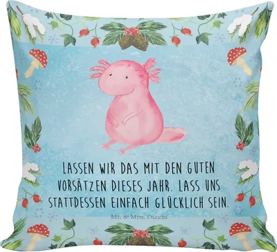 Produktbild von Mr. & Mrs. Panda Deko Kissen Axolotl Glücklich - Eisblau - Geschenk, Dekokissen, Zierkissen, für sofa, 40x40, Weihnachten, bedruckt