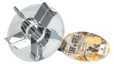 Produktbild von BIRKMANN Brötchenstempel mit Griff, Ø 8,5 cm, Edelstahl, Rezeptidee inklusive, 431102