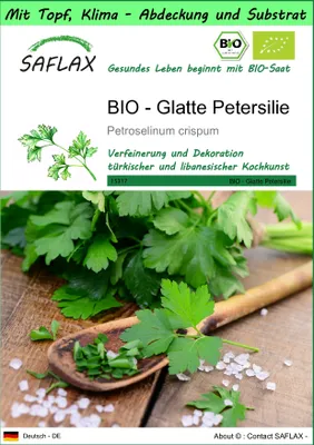 Produktbild von SAFLAX Garden to go - BIO - Glatte Petersilie - Petroselinum crispum - 600 Samen - Mit Topf, Klima - Deckel und Anzuchtsubstrat