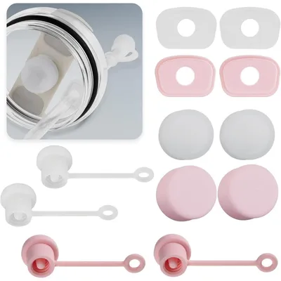 Produktbild von Silikon Strohhalm Abdeckung Auslaufschutz für Stanley Tumbler 2.0 30/40oz, 12 Stück, Transparent + Rosa