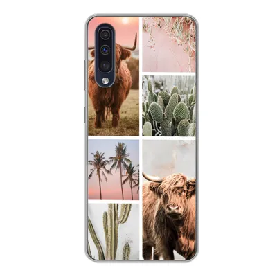 Produktbild von MuchoWow® Handyhülle Schutzhülle Hülle für Samsung Galaxy A50 Schottischer Highlander - Sukkulente - Pastell Silikon Softcase Handy Hülle - Mobiltelefonhülle