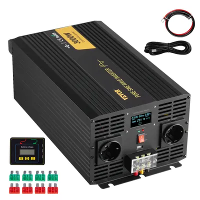 Obrázek produktu pro Měnič VEVOR s čistou sinusovkou, 3000 W, DC 24 V na AC 230 V, měnič pro automobily, s portem USB, LCD displejem, dálkovým ovládáním a zásuvkami EU, pro obytné vozy, nákladní automobily,