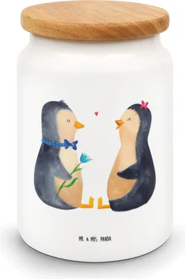 Produktbild von Mr. & Mrs. Panda Dose Pinguin Pärchen - Weiß - Geschenk, Verlobung, Hochzeitsgeschenk, Lebensmittelbehälter, Keksdose, Verknallt, Kaffeedose, glücklich, Liebe, Hochzeit