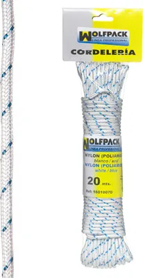 Zdjęcie produktu dla Bardzo wytrzymała nylonowa lina w kolorze białym/niebieskim (kula 20 m)