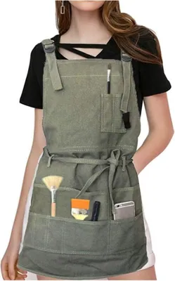 Produktbild von Professionelle Canvas-Schürze mit Taschen für Damen und Herren, Armeegrün, verstellbar