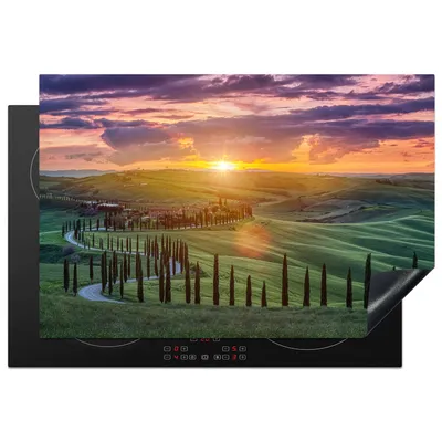 Produktbild von KitchenYeah© Herdabdeckplatte Italien - Sonnenuntergang - Toskana , 78x52cm, Küche Deko, Glaskeramikkochfeld Herdabdeckung, Abdeckplatte fùr Kochfeld