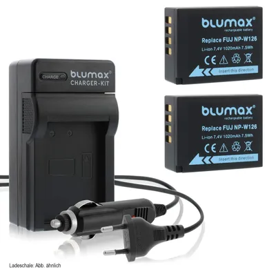Produktbild von 2x Akku + Lader für Fuji NP-W126 -W126s X-Pro3 X-T30 X-T200 1020 mAh (7,2V)